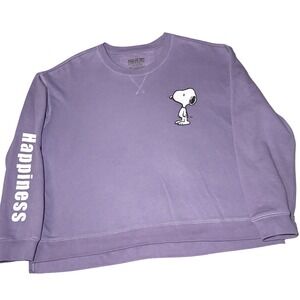 Peanuts Snoopy Crewneck Sweatshirt "Stay Happy Keep Smiling" Purple XXL